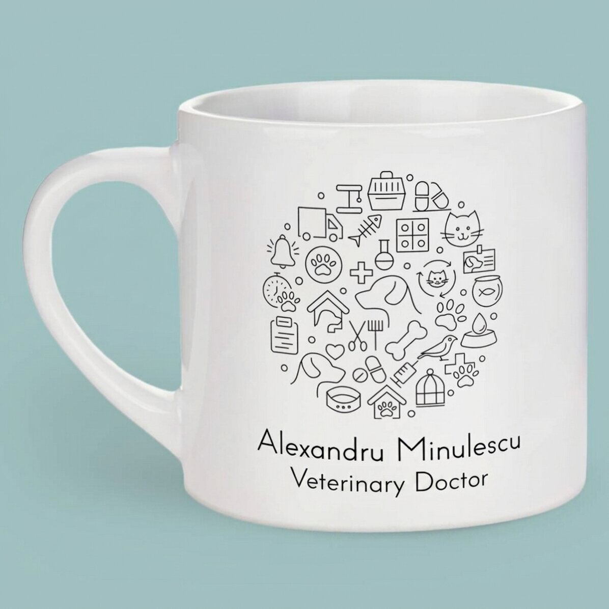 Personalised espresso cup with text for Veterinary Doctor