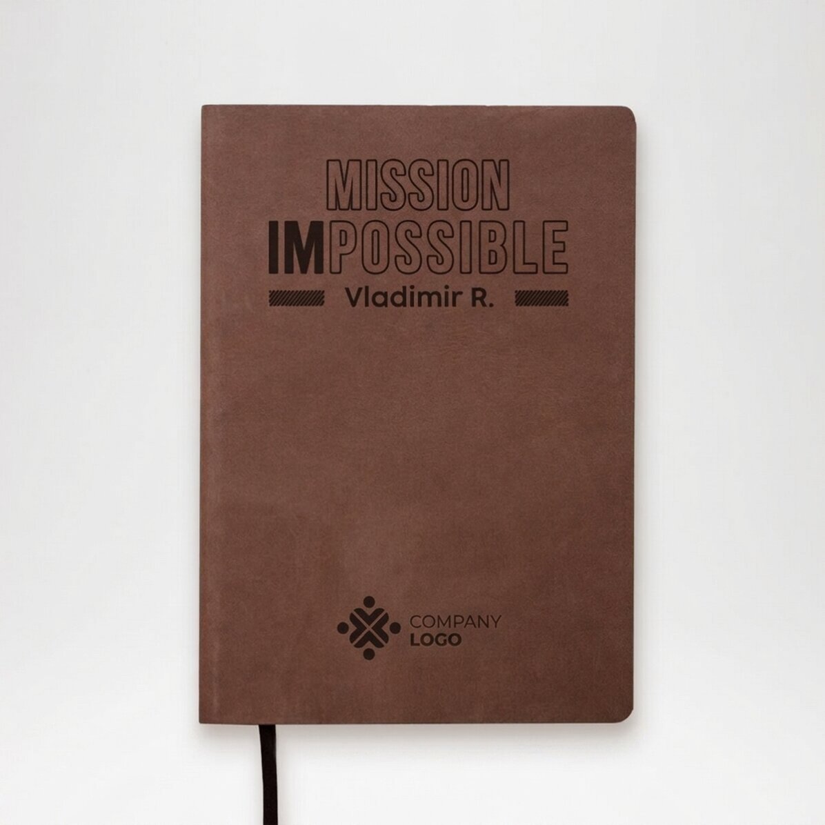 Personalised leather diary with text and logo - Mission possible