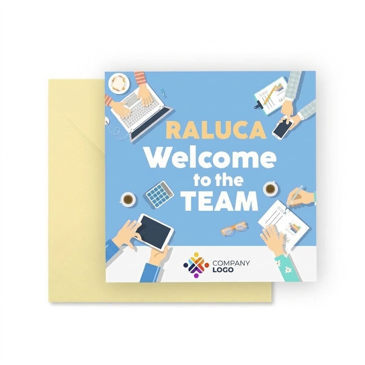 Personalised square card with logo and message - Welcome to the team