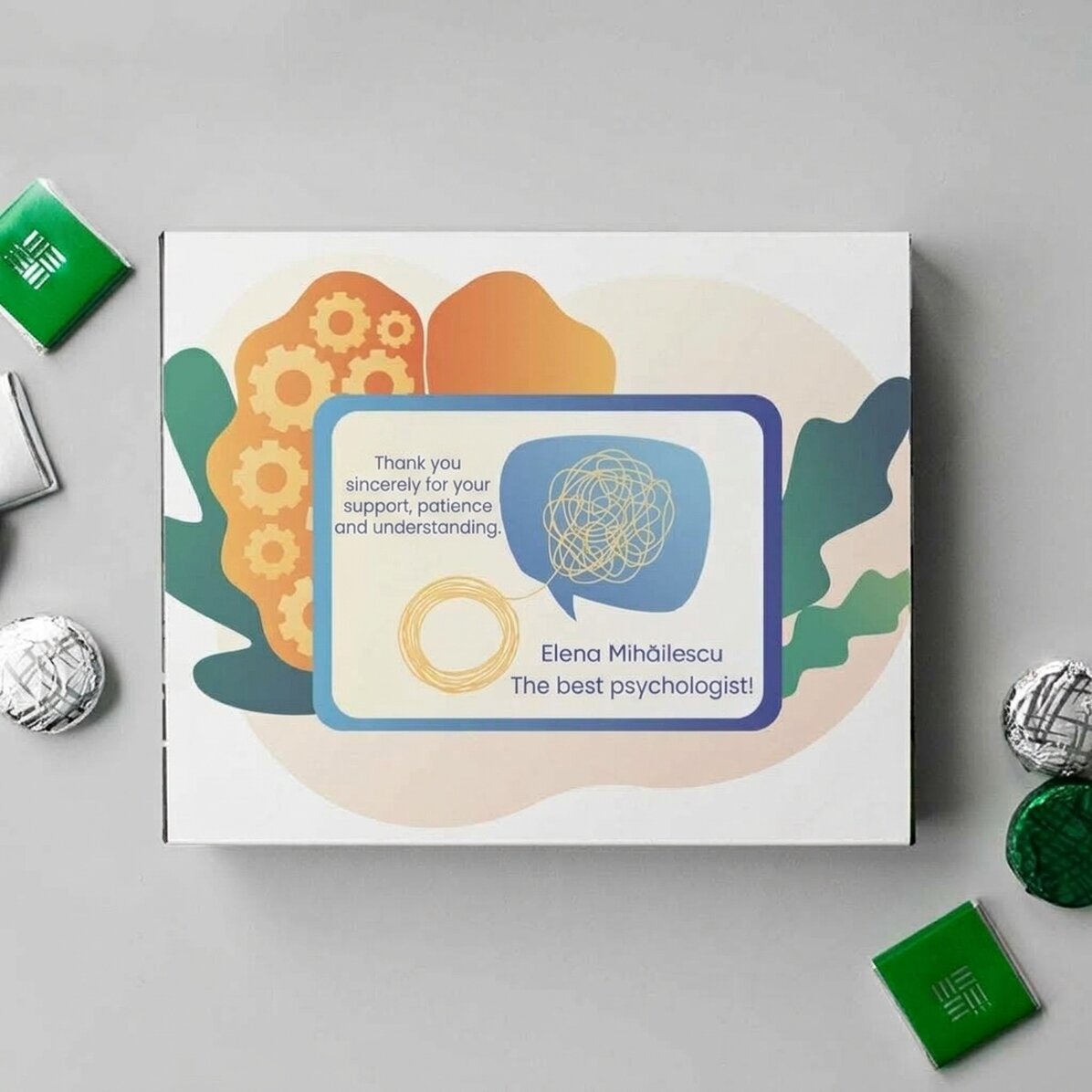 Personalised box of chocolates with a thank you message for psychologists