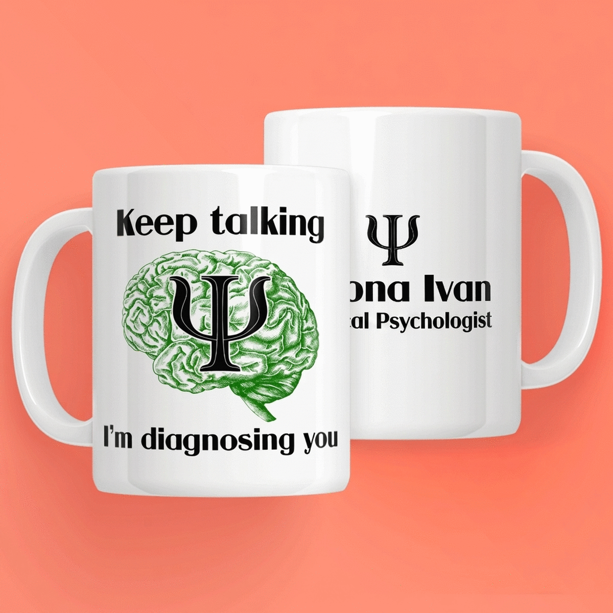 Personalised mug with text for psychologists - Psyche