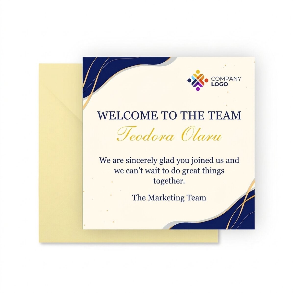Personalised square card with logo and message - Welcome