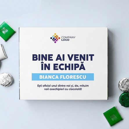 Personalised box of chocolates with message and logo for employees