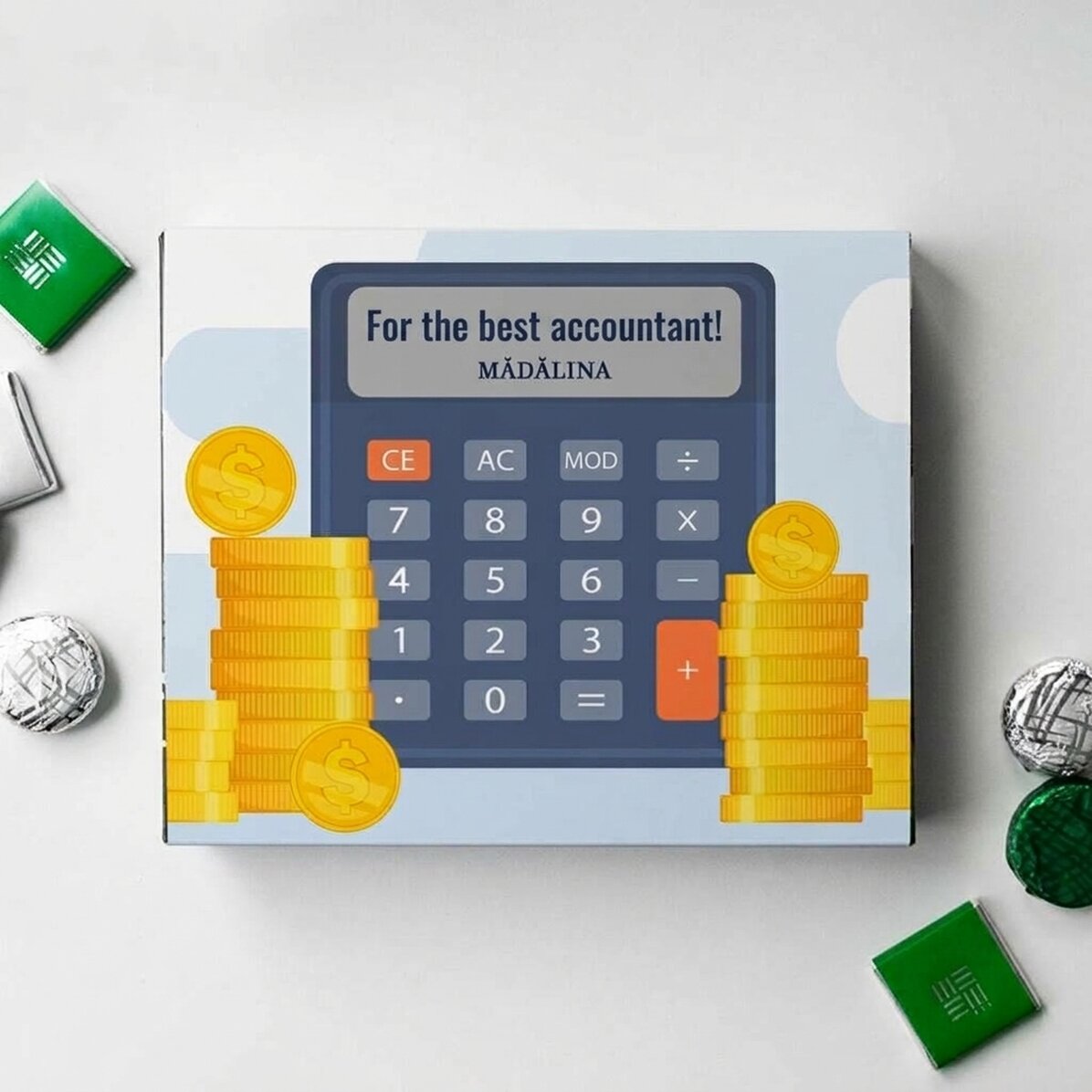 Personalised box of chocolates with a thank you message for accountants