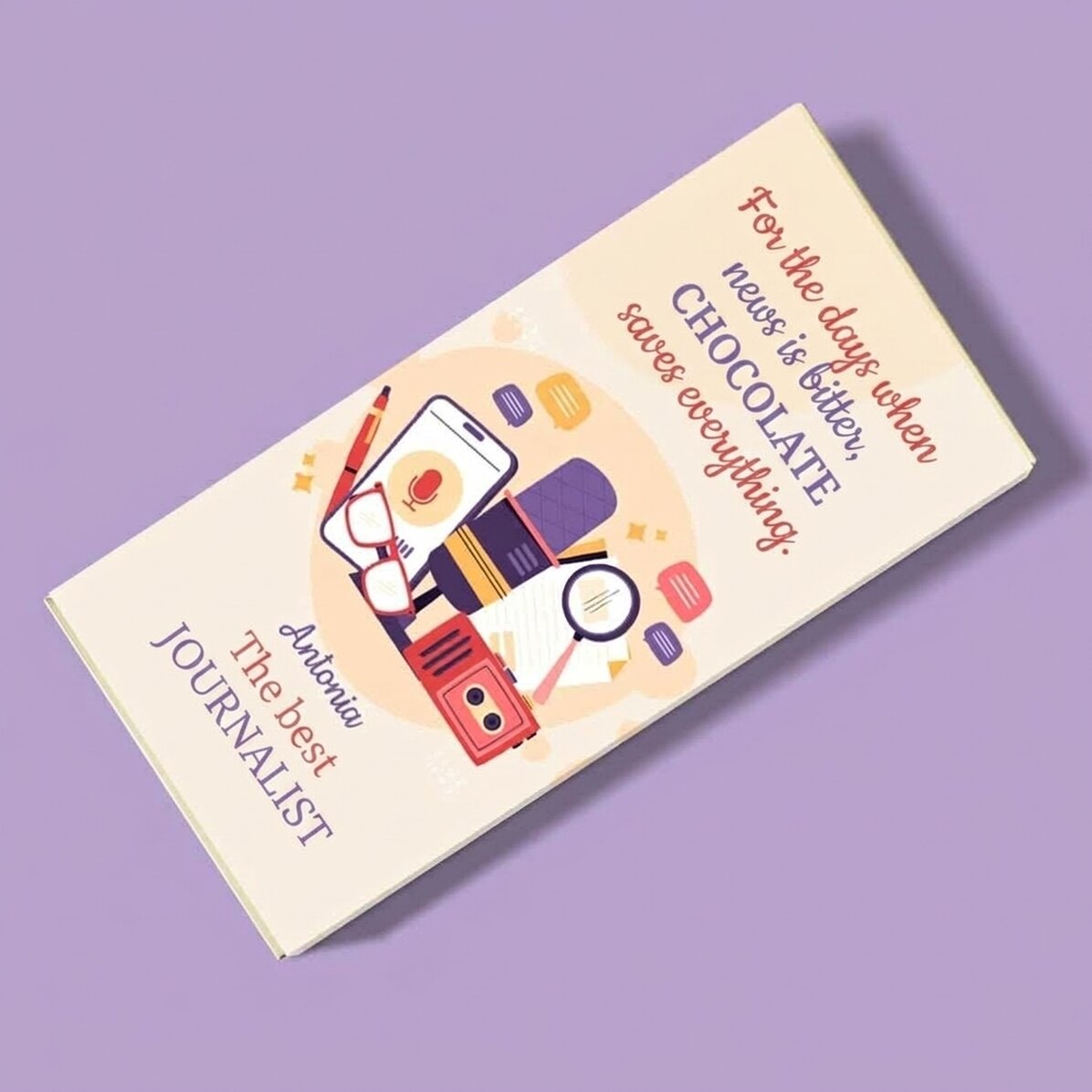 Personalised chocolate with text for Journalist