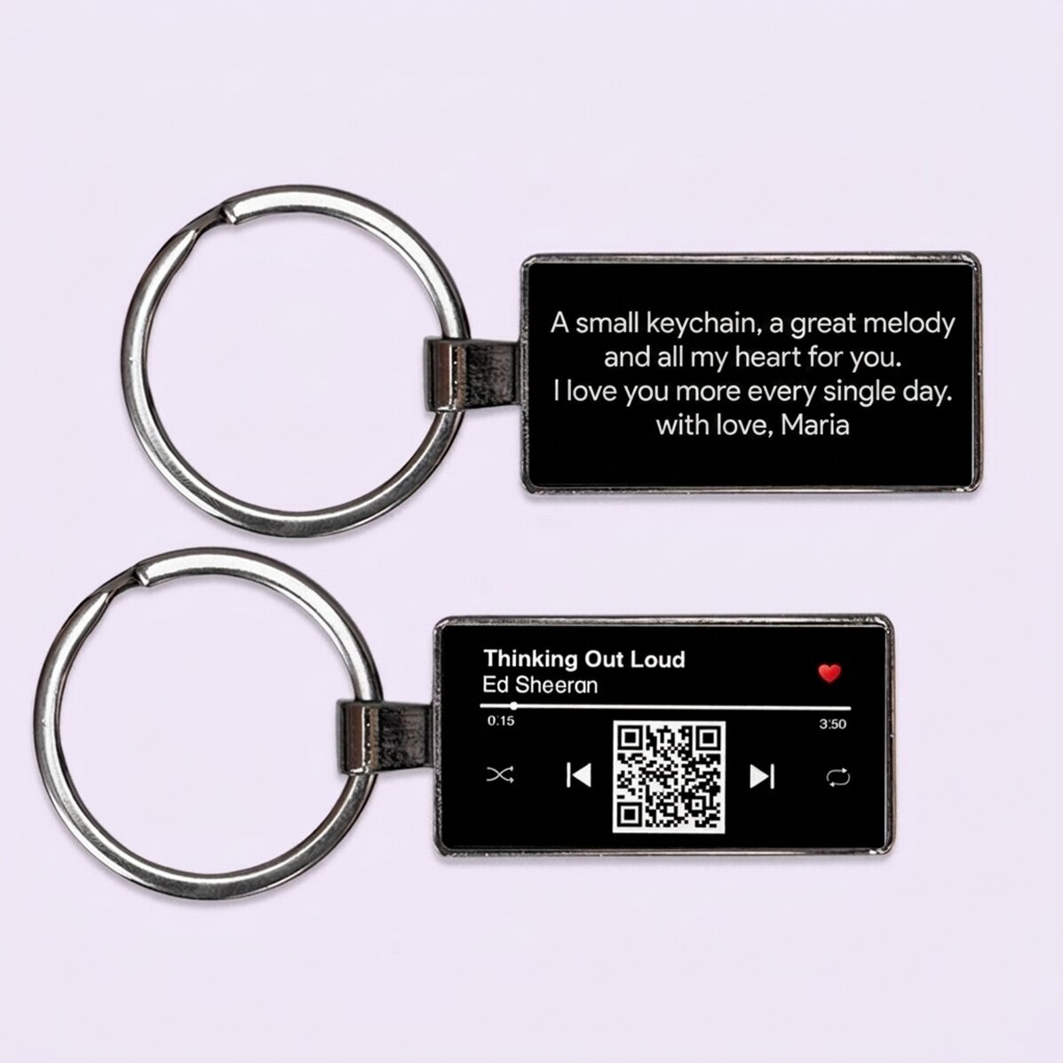 Personalised keyring with text and QR code - Our song