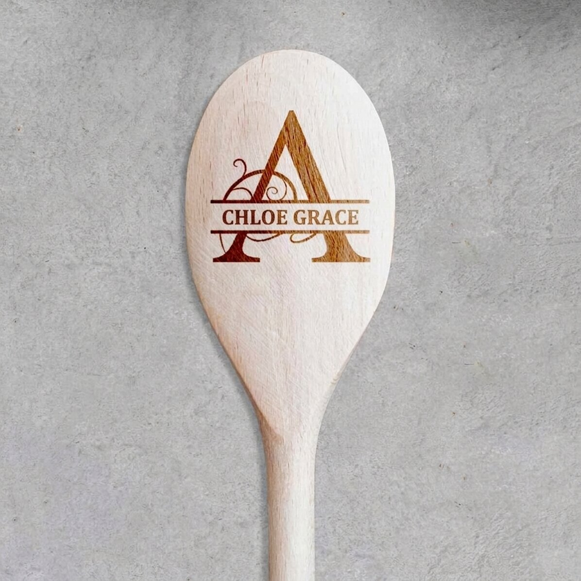 Personalised wooden spoon with monogram and name