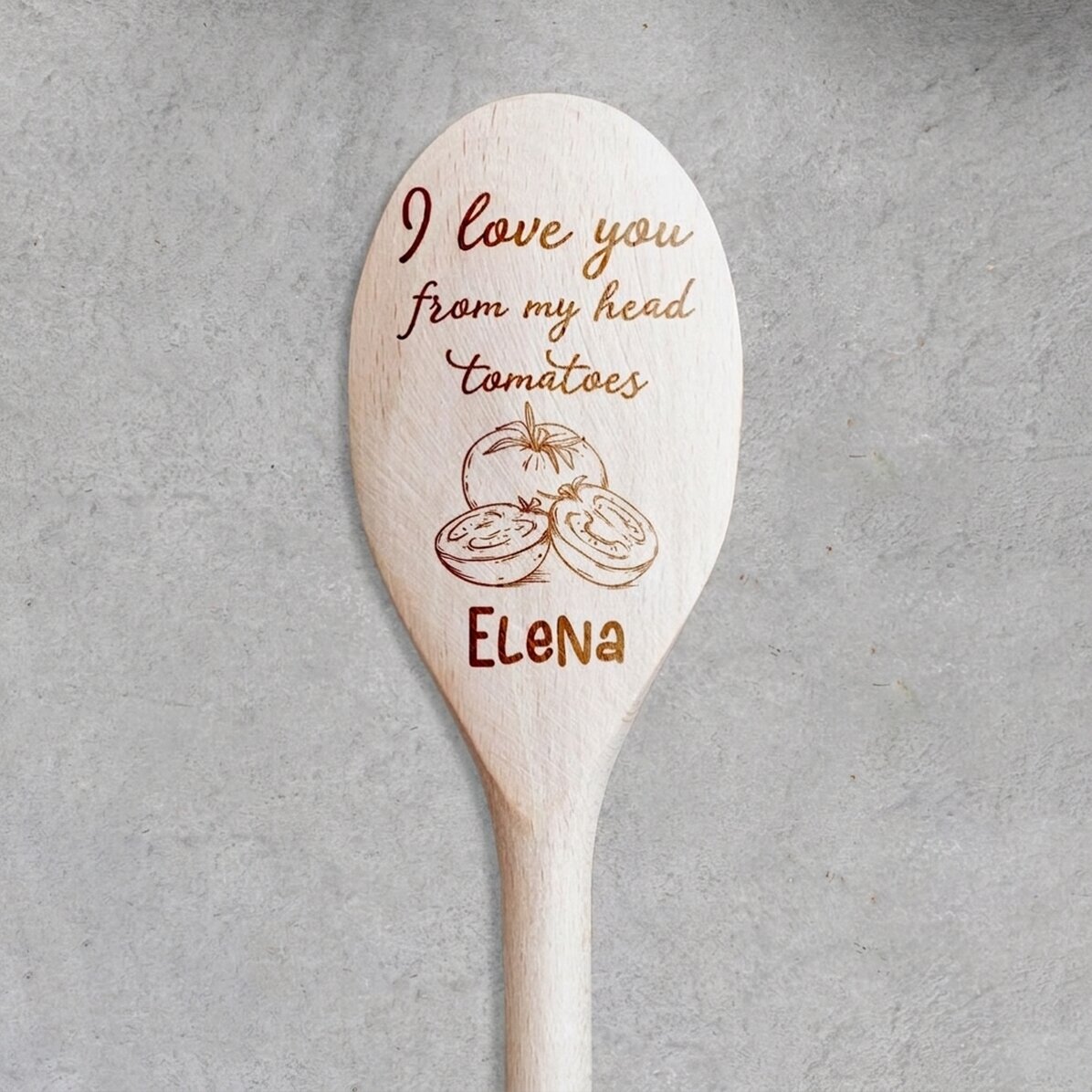 Personalised wooden spoon with text - Tomatoes