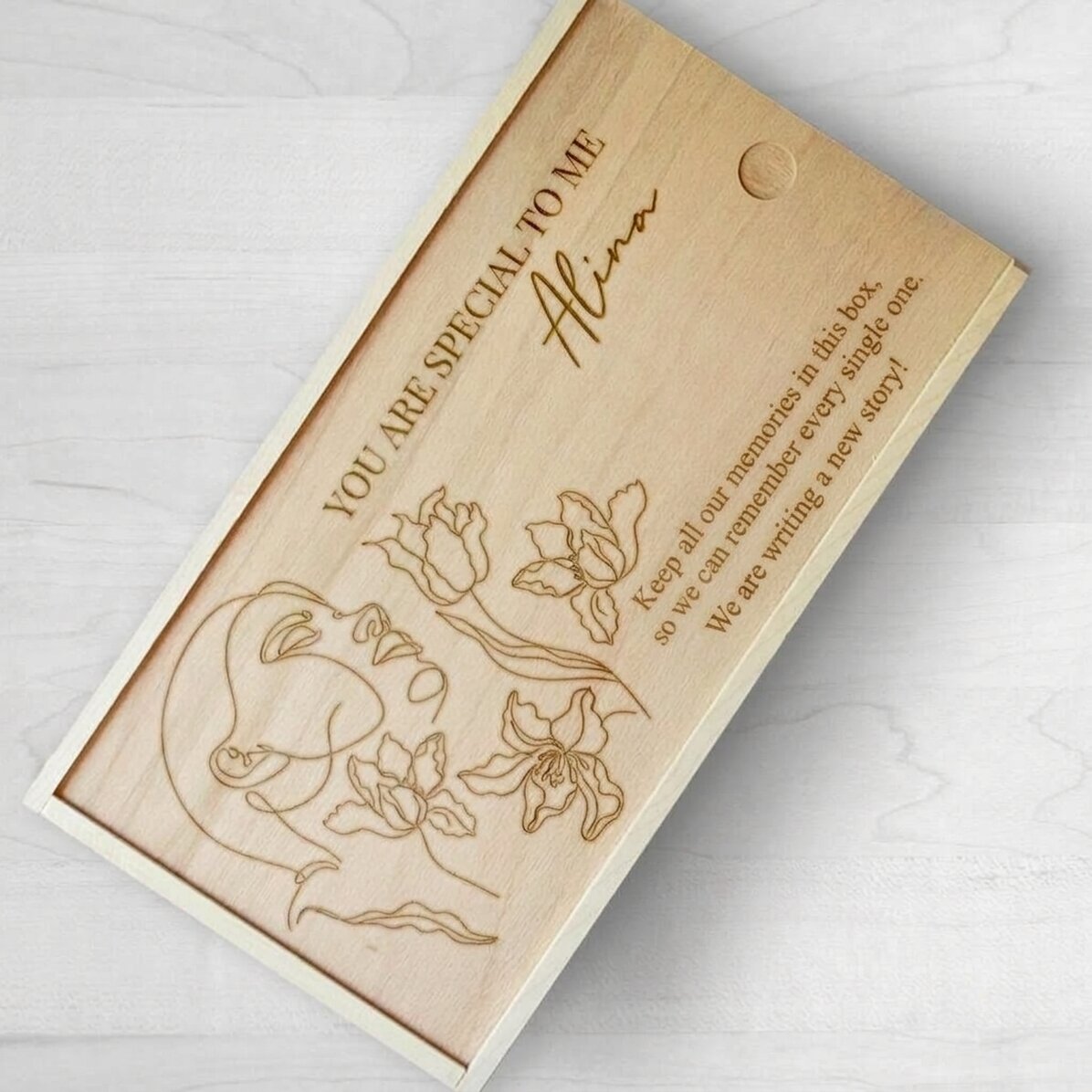 Personalised wooden gift box with a message for her