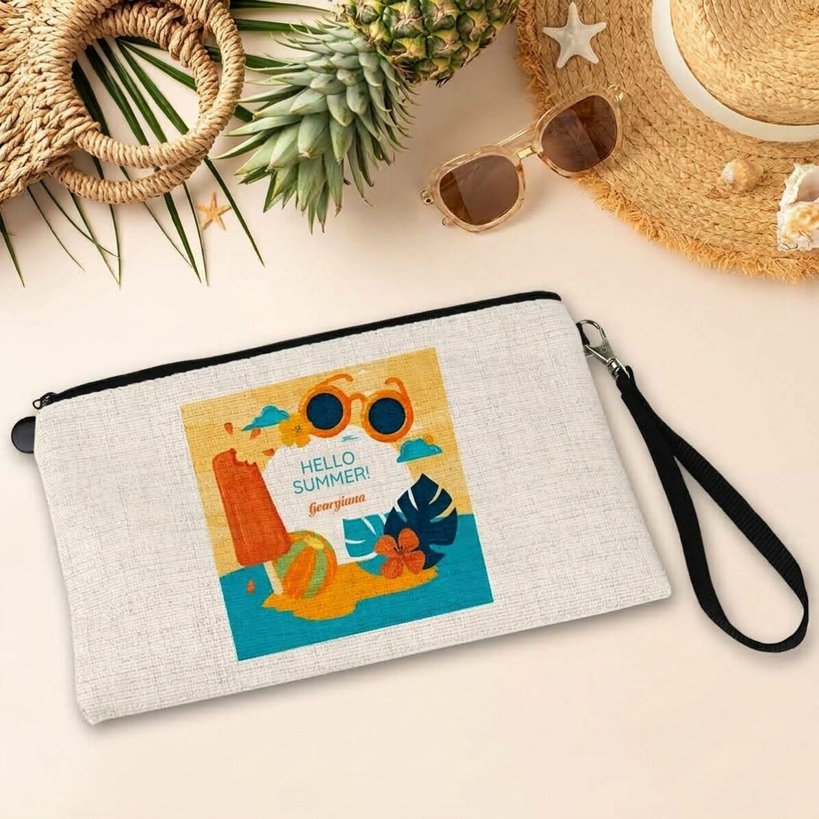 Personalised accessory bag with text - Hello Summer!