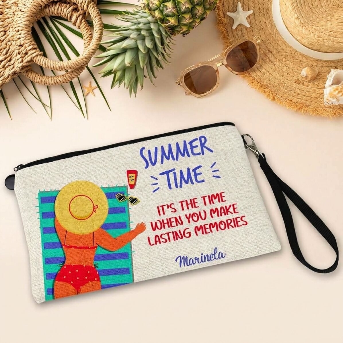 Personalised accessory bag with text - On the beach