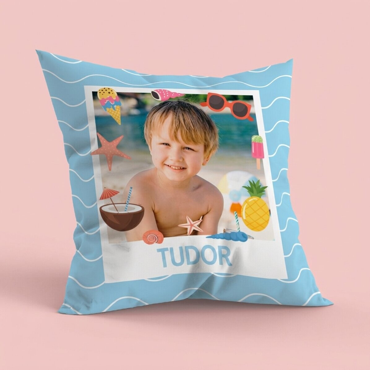 Personalised cushion with a photo and name - Summer