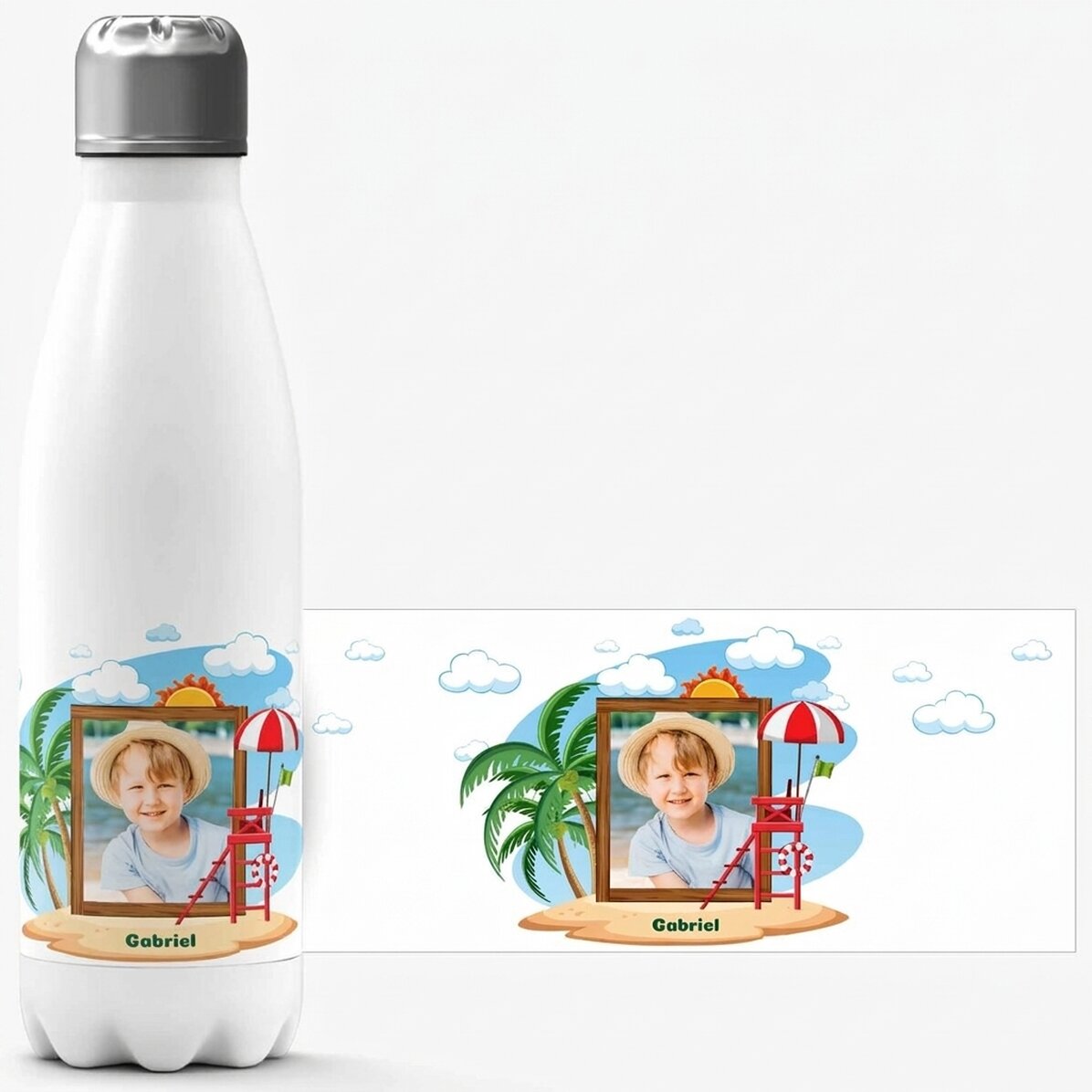 Thermos with white base personalised with message - Holiday
