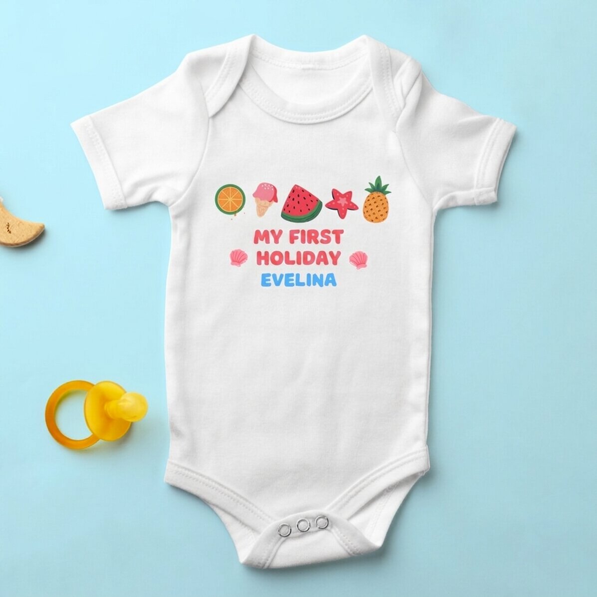 Personalised baby bodysuit with message - First summer holiday