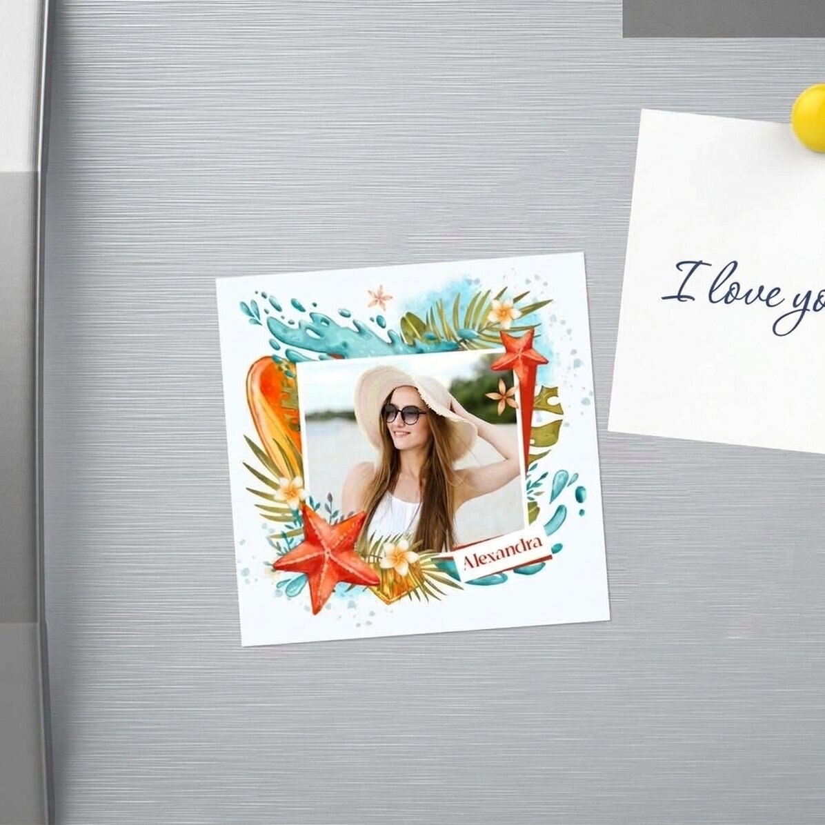 Personalised 10x10 magnet with photo and name - Holiday