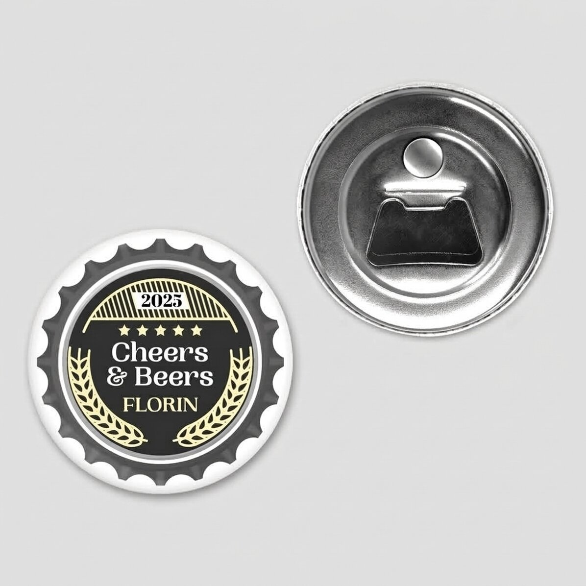 Personalised magnetic bottle opener with text - Cheers