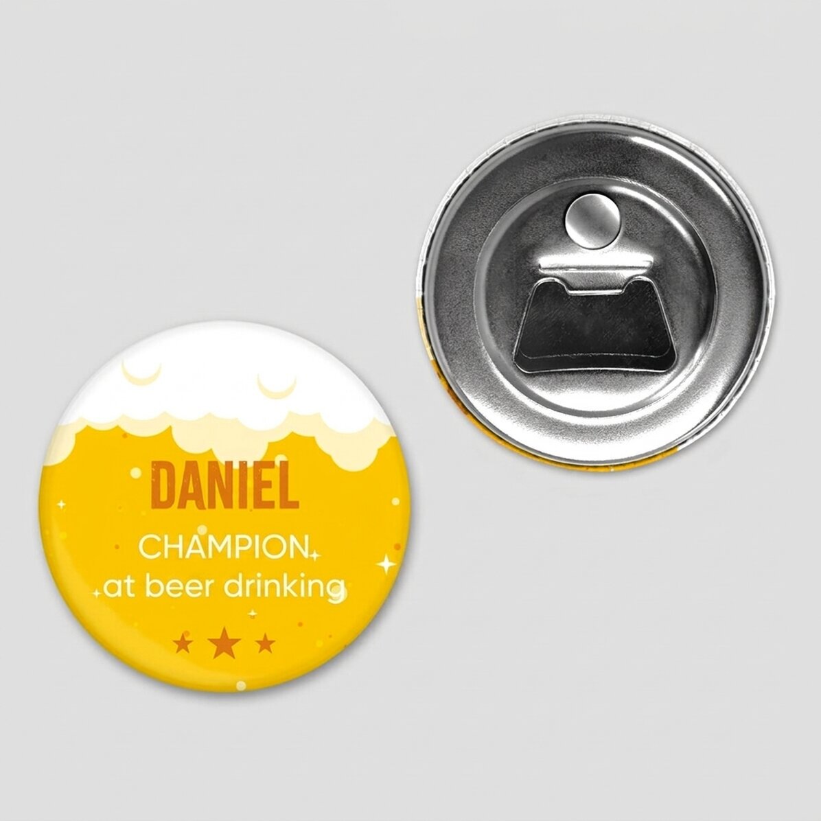 Personalised magnetic bottle opener with text - Champion