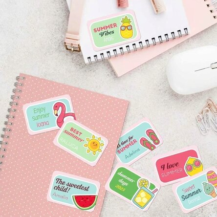 Set of 8 stickers (self-adhesive labels) personalised with message - Summer