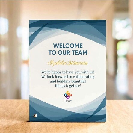 Personalised desk photo frame with text and logo - Welcome