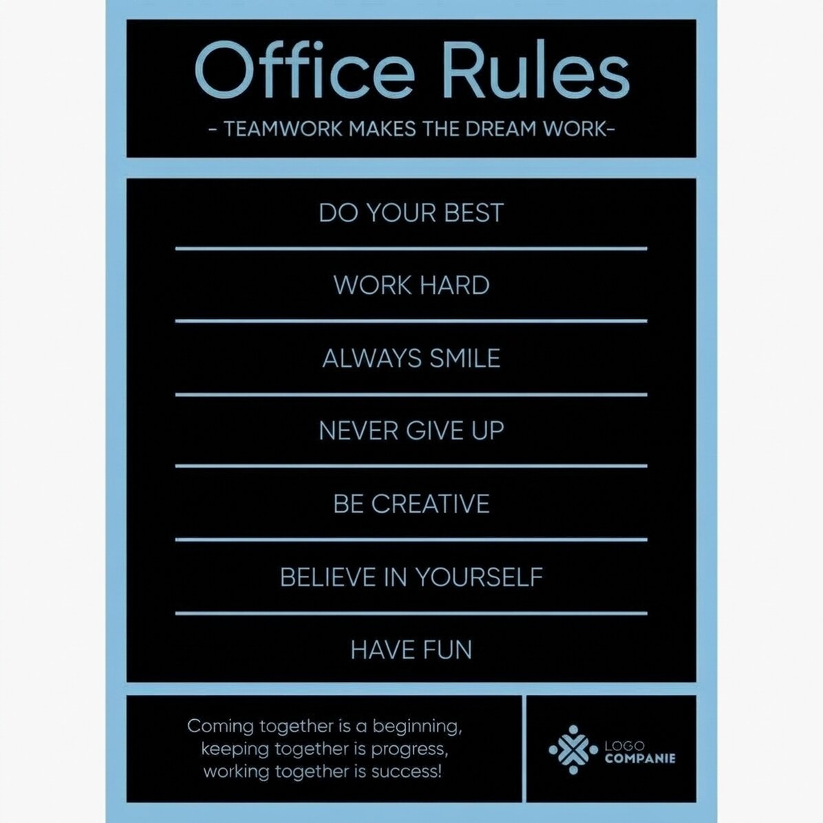 Personalised poster with text and logo - Office Rules