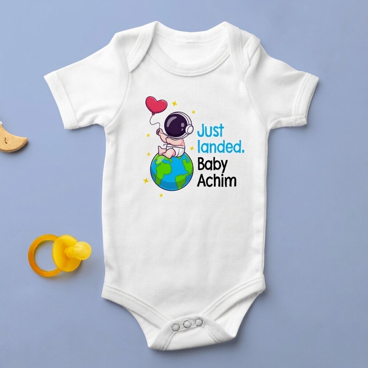 Personalised baby bodysuit with text - Just landed