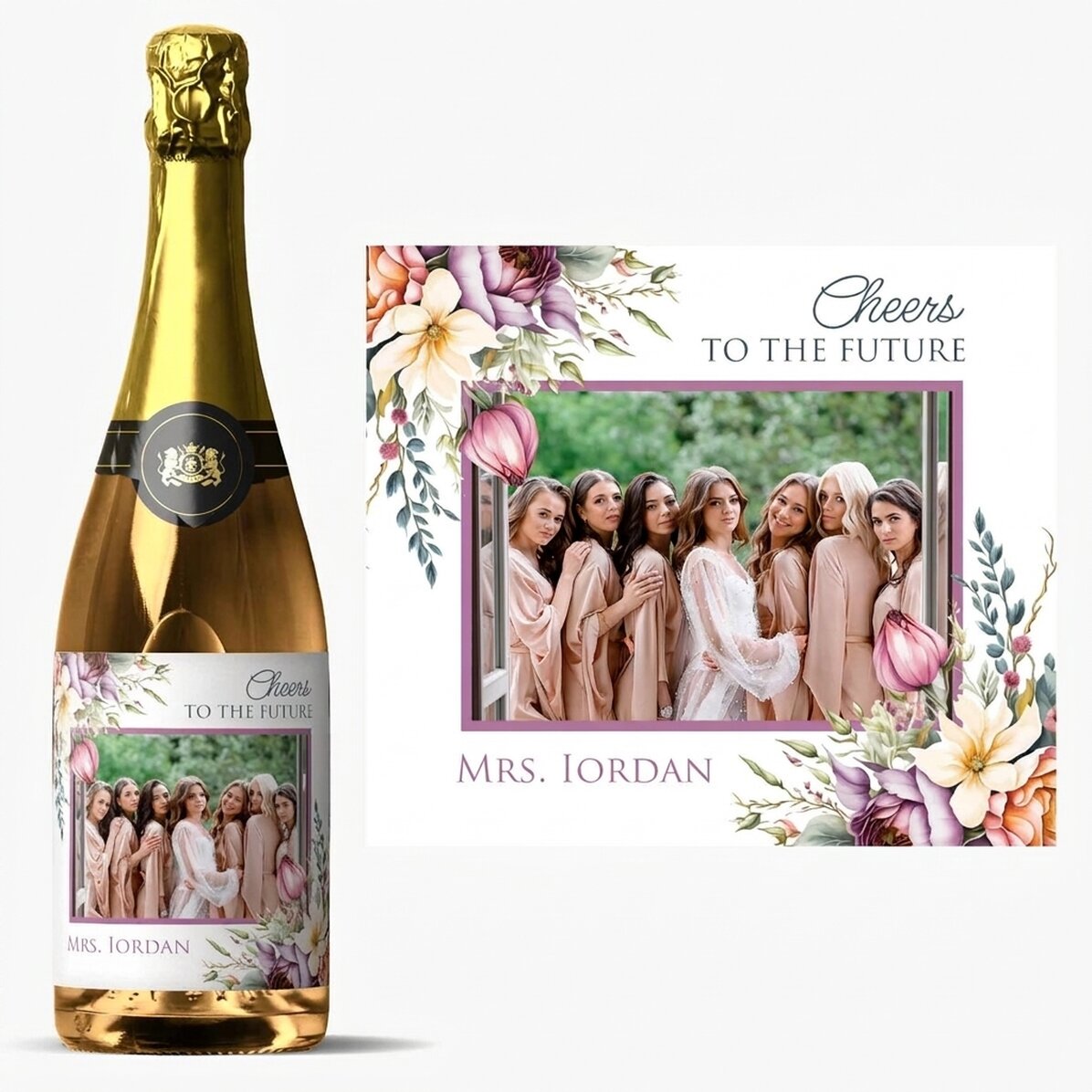 Personalised sparkling wine with text and a photo - Cheers
