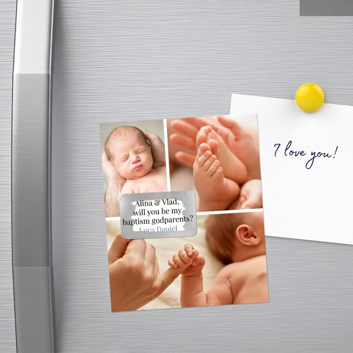 Reusable magnet 10x12 cm personalised with 3 photos and message