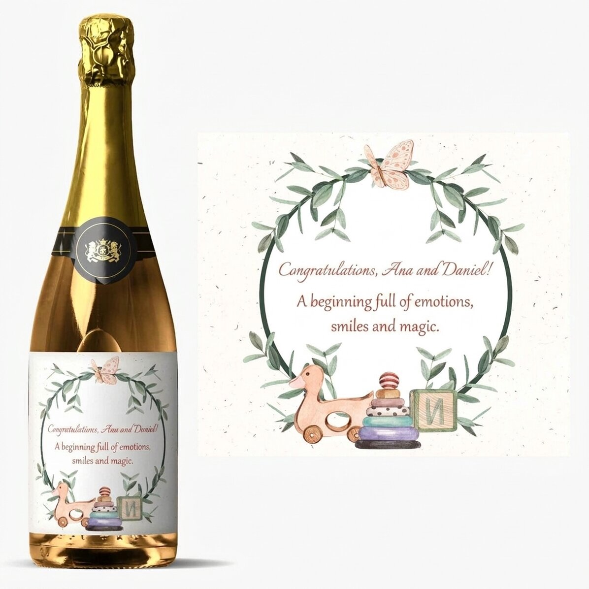 Personalised sparkling wine with text - Baby