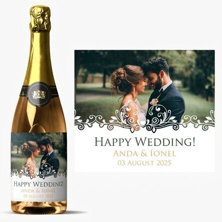 Personalised sparkling wine with text and a photo - Stone House!