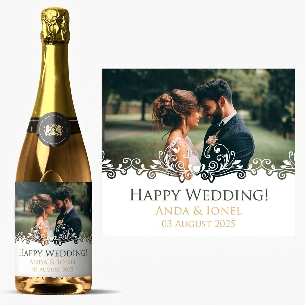 Personalised sparkling wine with text and a photo - Stone House!