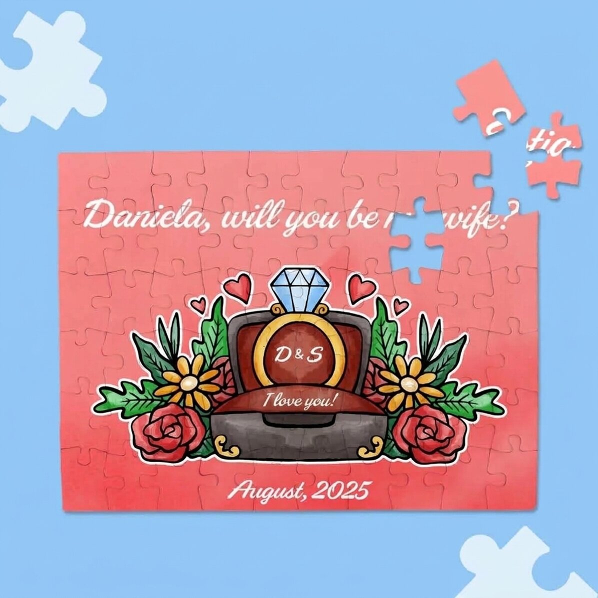 Personalised puzzle with text - Engagement ring