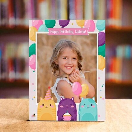 Personalised desk photo frame with text and a photo - Happy Birthday!