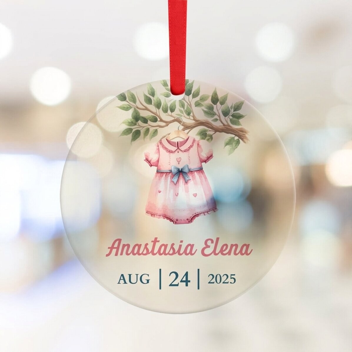 Personalised round ornament with text - Christening keepsake