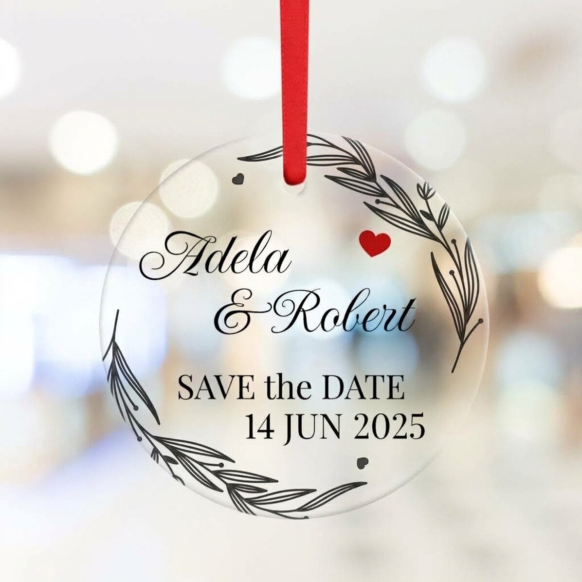 Personalised round ornament with text - Save our date