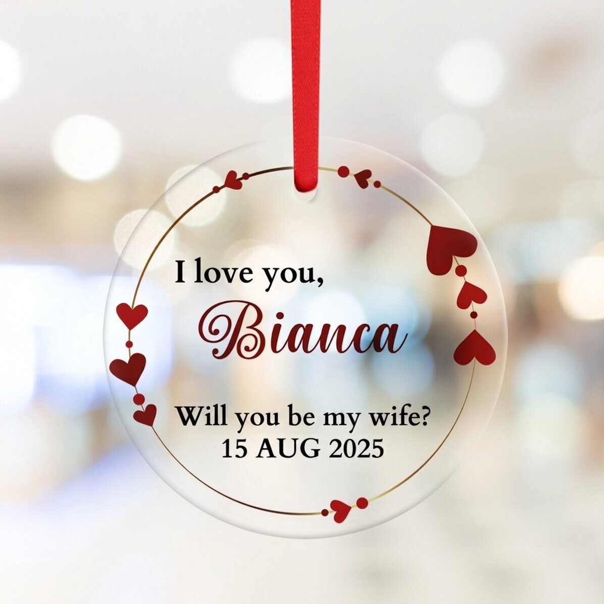 Personalised round ornament with text - Marriage proposal