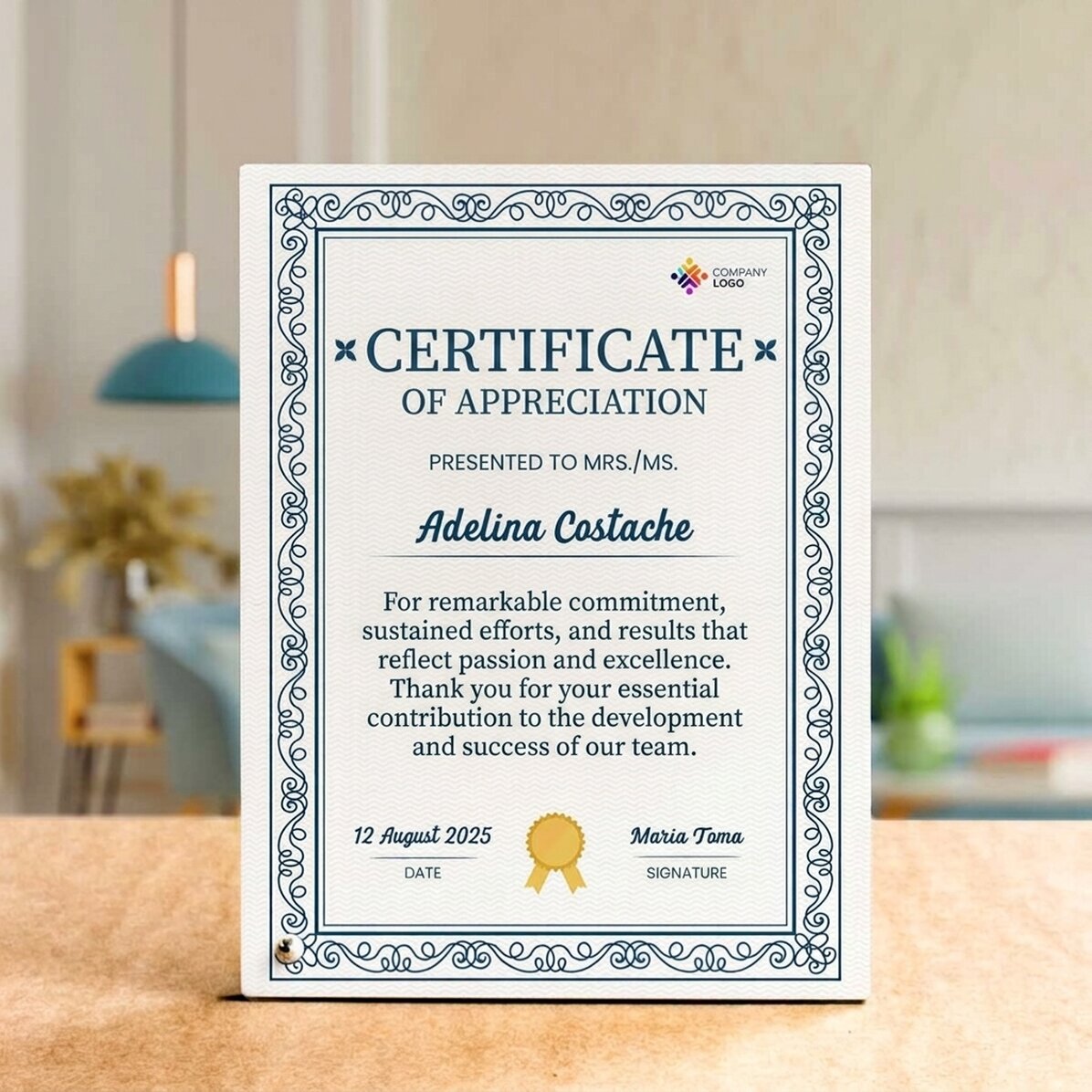 Personalised desk photo frame with logo and message - Employee of the Year