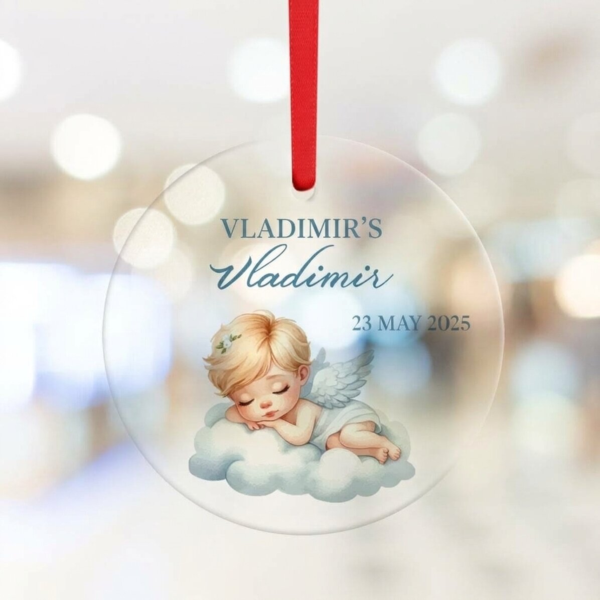 Personalised round ornament with text - Christening