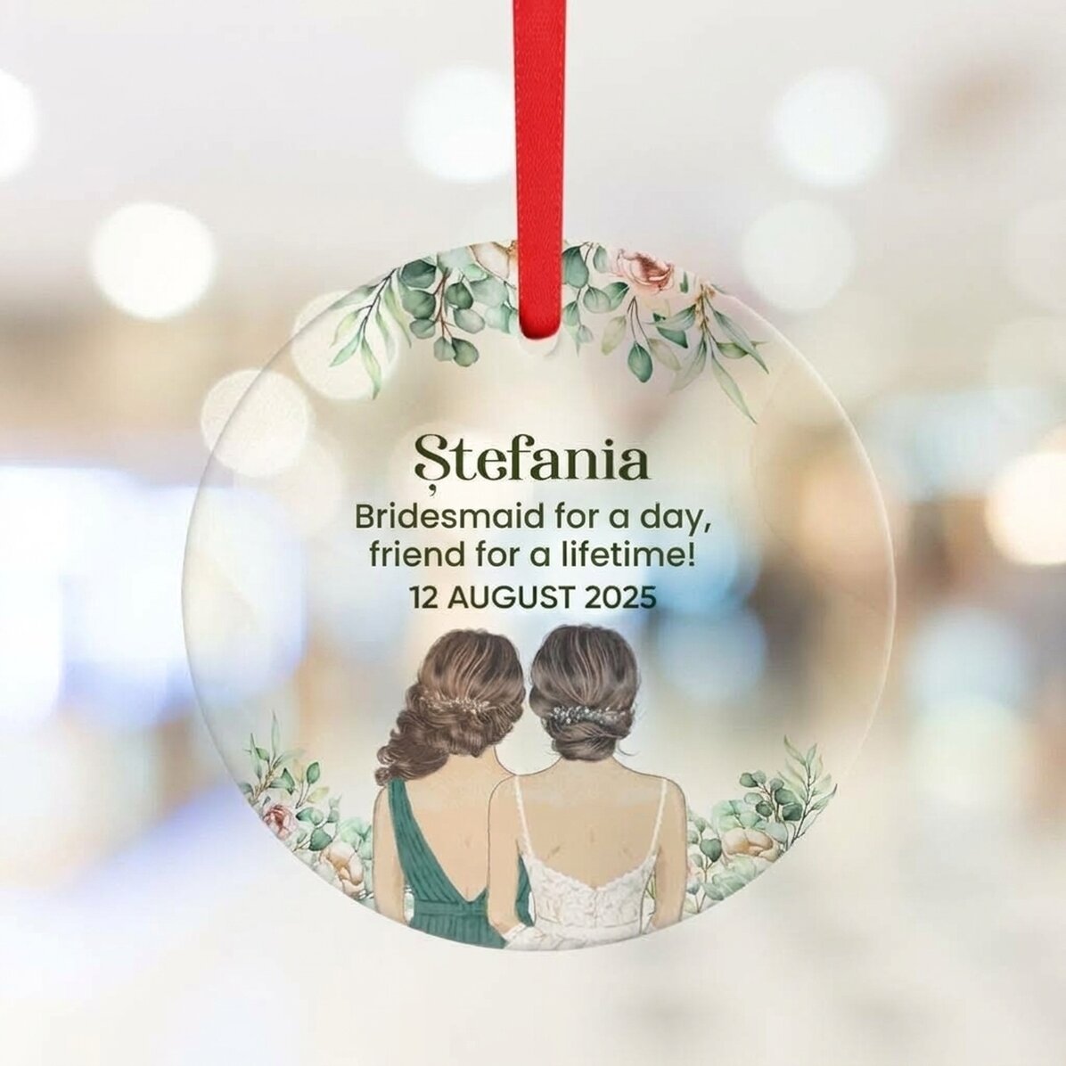 Personalised round ornament with text - Bridesmaids