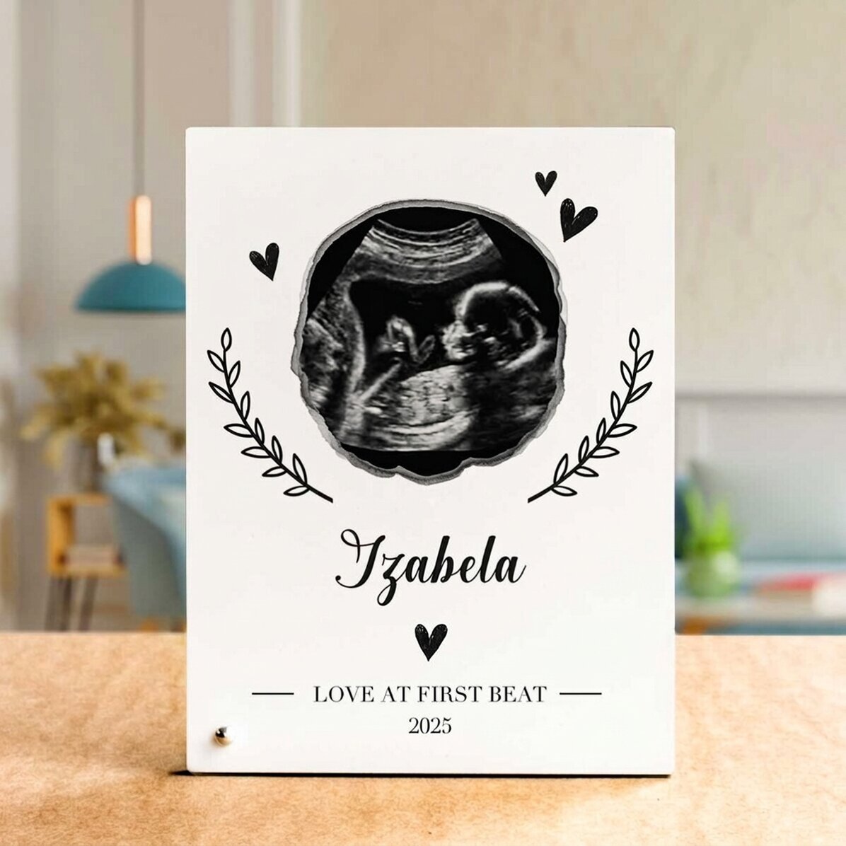 Personalised desk photo frame with text and a photo - Baby