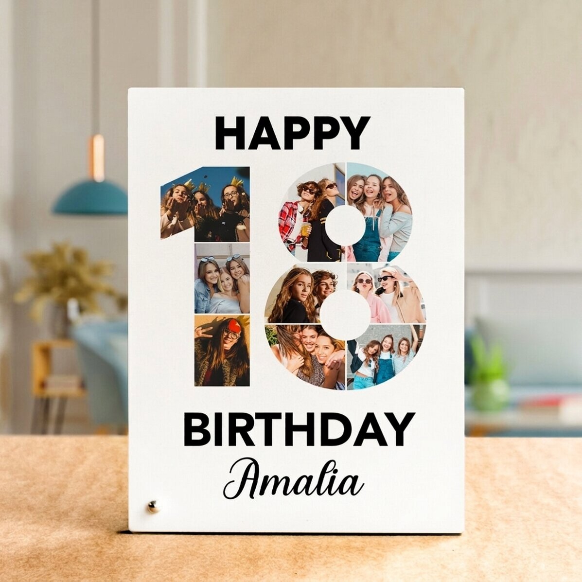 Personalised desk photo frame with 9 photos and text - Enlarged