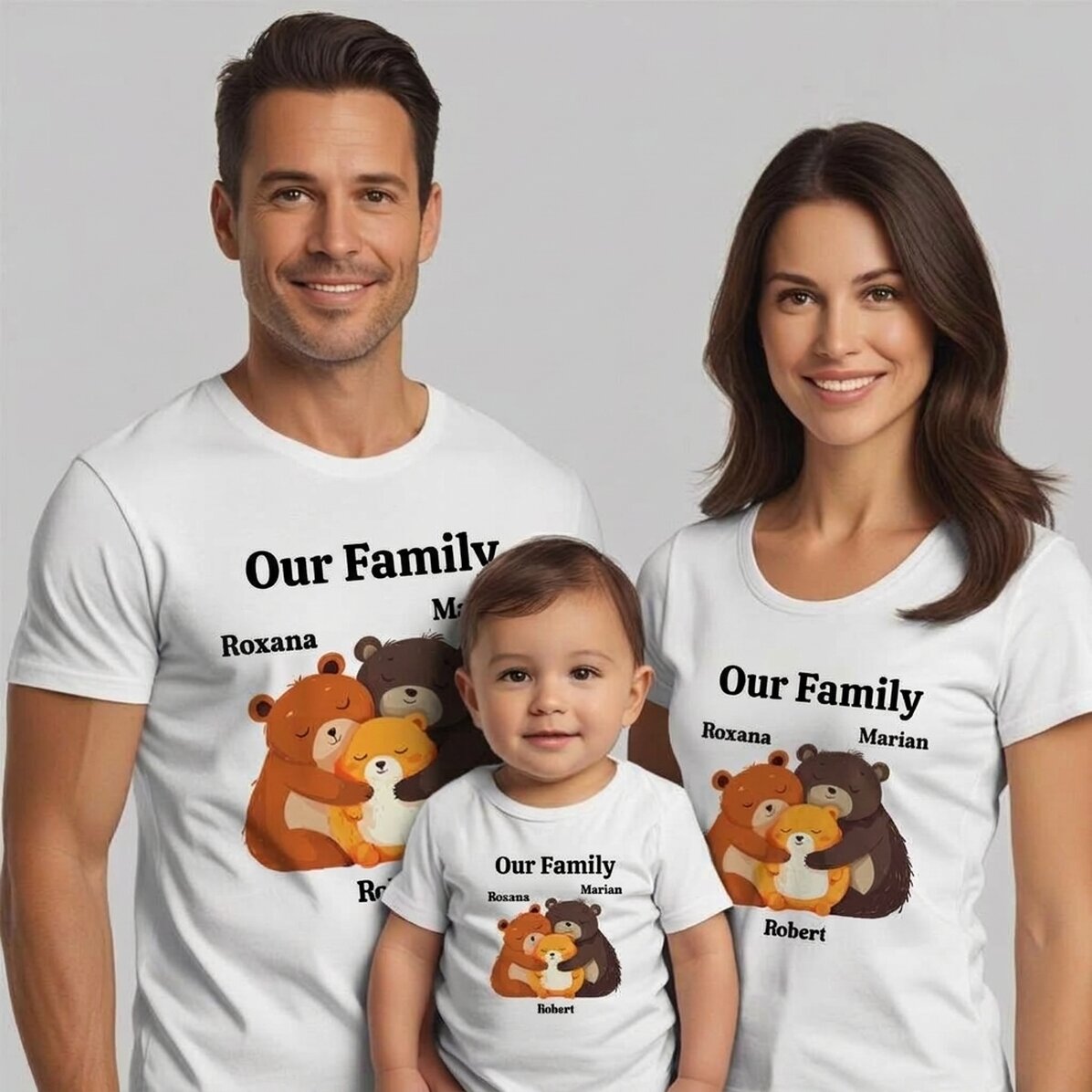 Customised cotton T-shirt for children/adults - The Bear Family