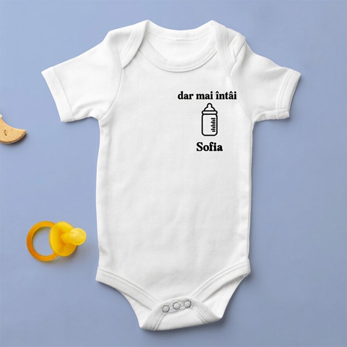 Personalised baby bodysuit with text - But first...