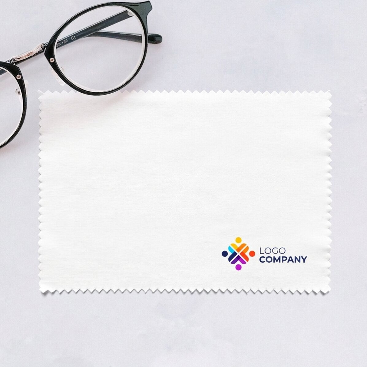 Personalised cloth with logo on the right side for cleaning screens/glasses