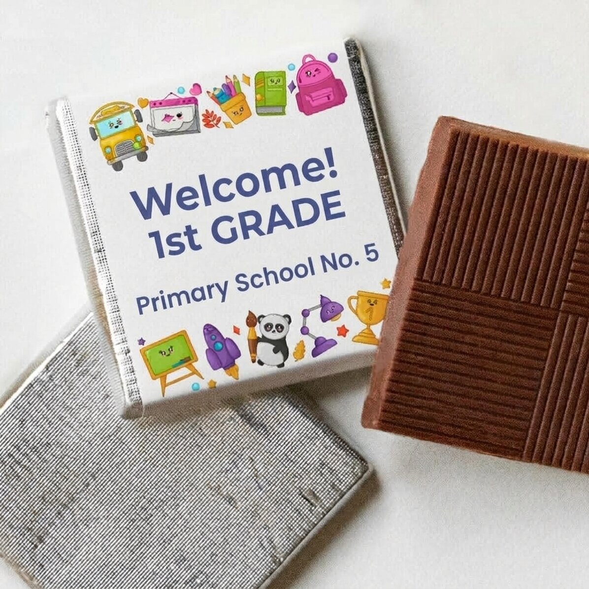 Mini chocolate personalised with text - Welcome school