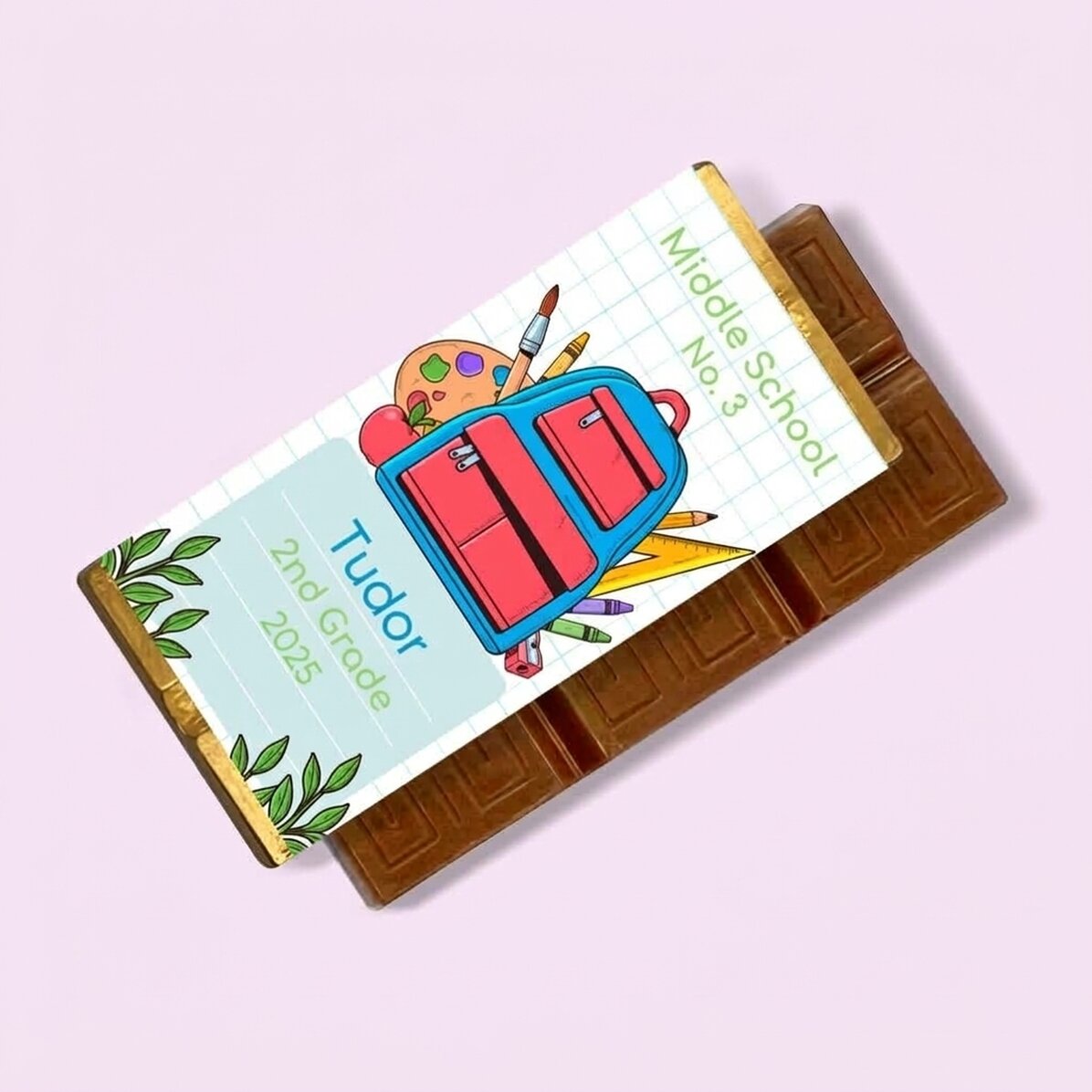 Mini chocolate bar personalised with a message - First day of school