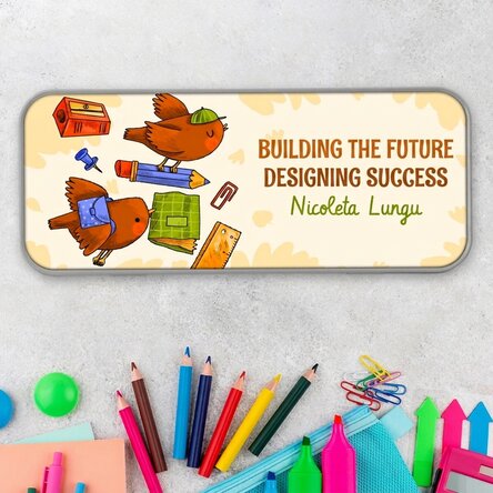 Personalised pencil case with text - Learning birds