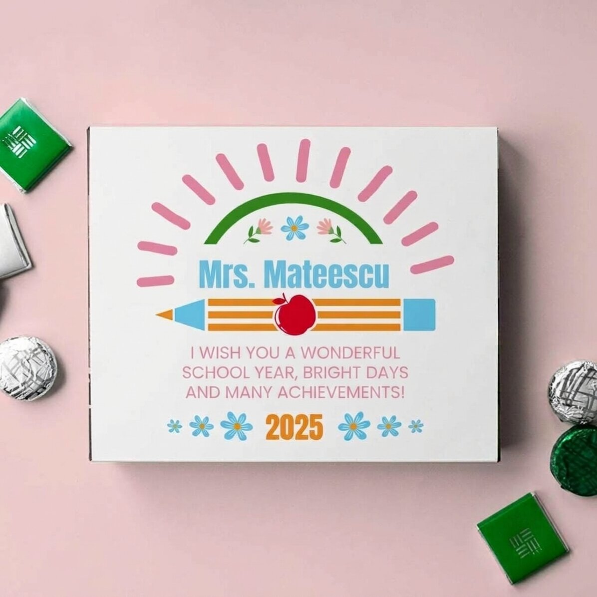 Personalised box of sweets with text for the start of the year