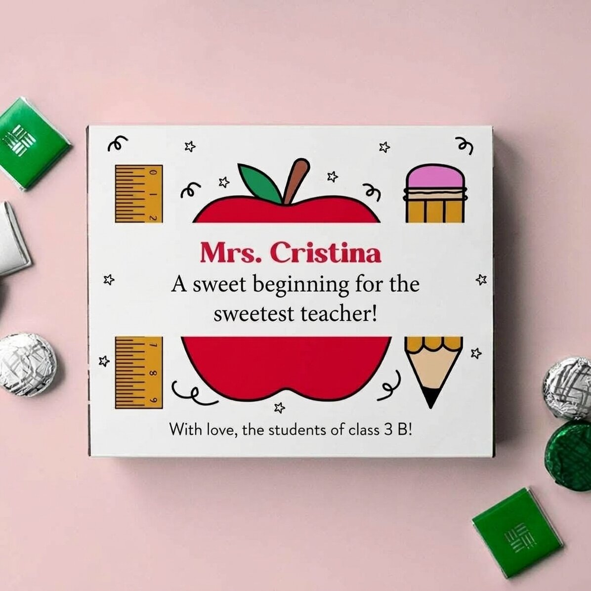 Personalised box of chocolates with a message for teachers