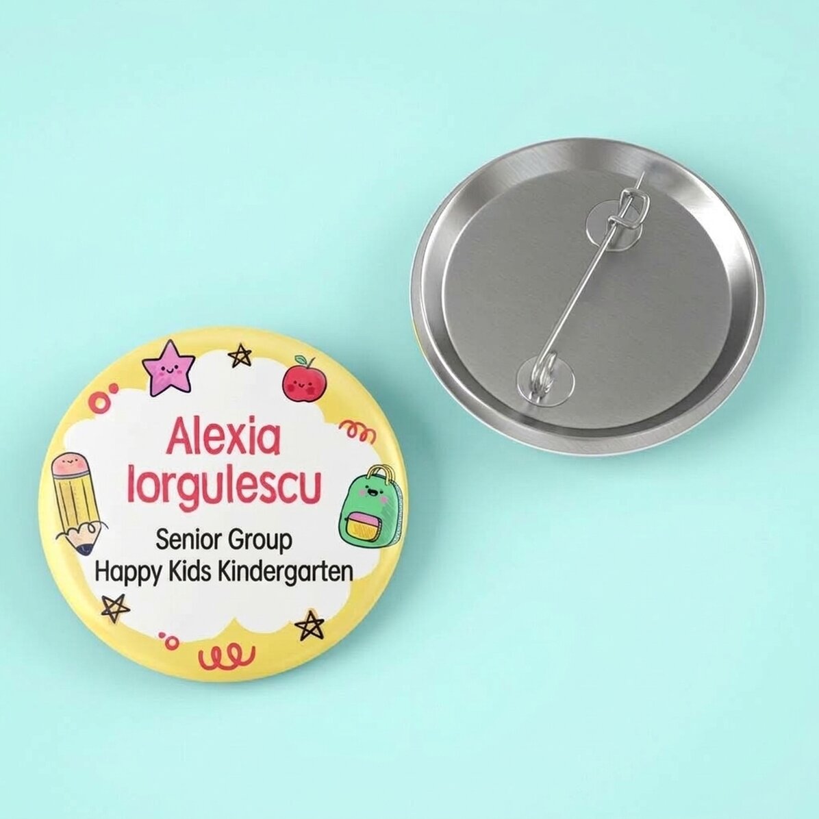 Personalised badge with name and text - Colourful