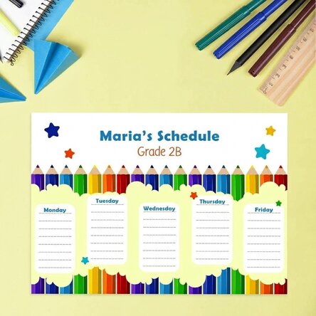 Personalised timetable with text - Coloured pencils